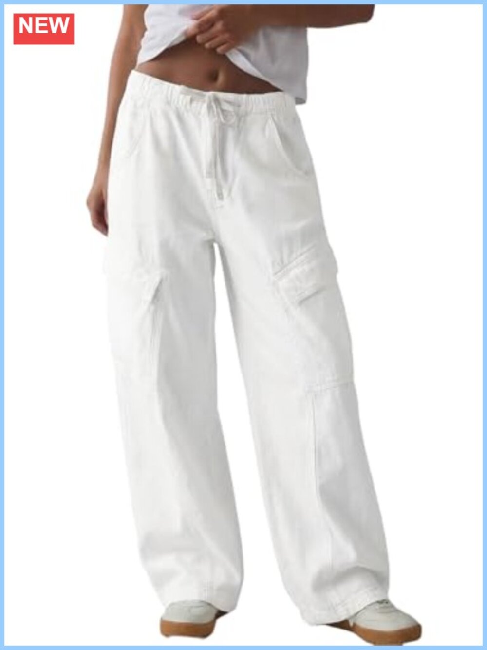 Womens Mid Rise Boyfriend Baggy Jeans Stretch Cargo Wide Leg